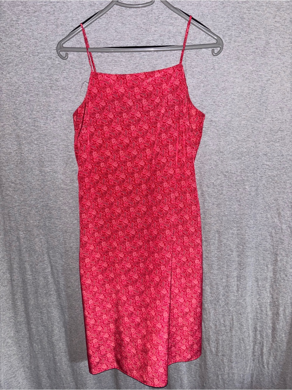 Red Printed Spaghetti-Strap Mini Dress